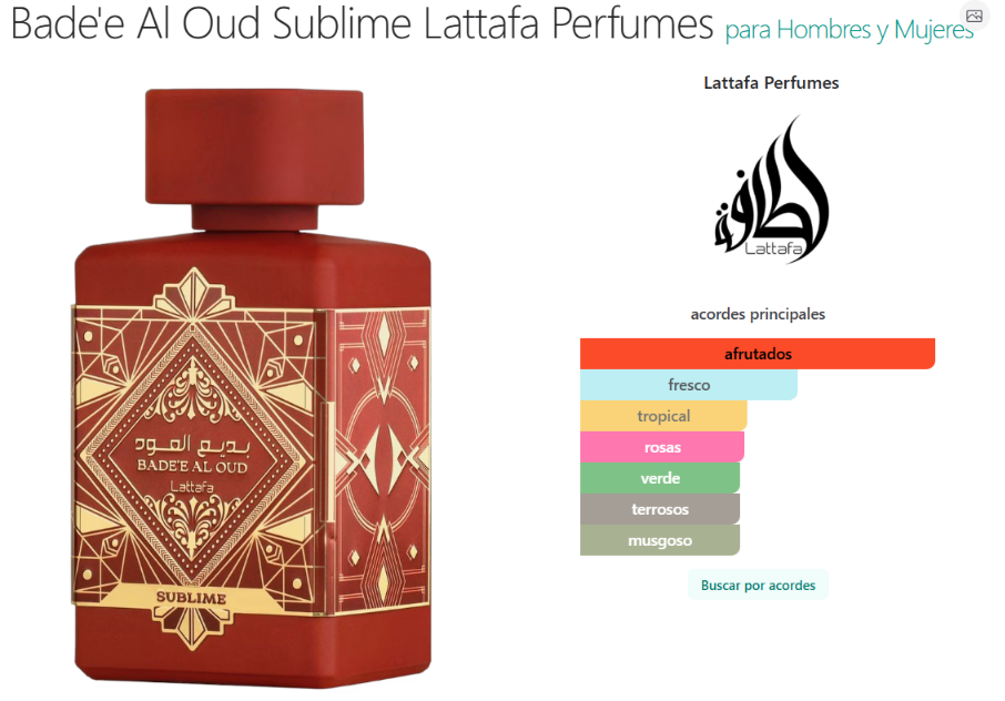 Bade'e Al Oud Sublime Lattafa Perfumes para Hombres y Mujeres