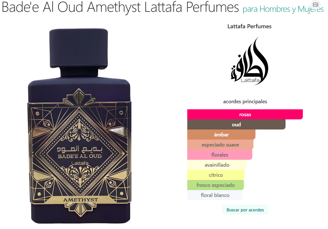 Bade'e Al Oud Amethyst Lattafa Perfumes para Hombres y Mujeres