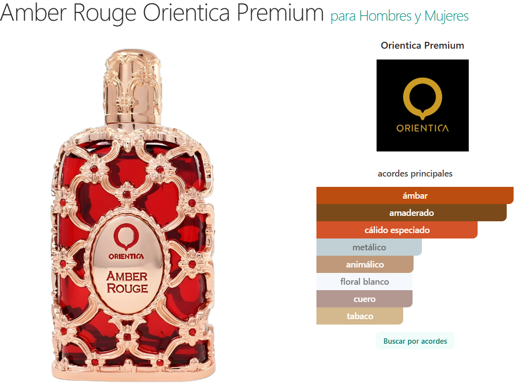 Amber Rouge Orientica Premium para Hombres y Mujeres